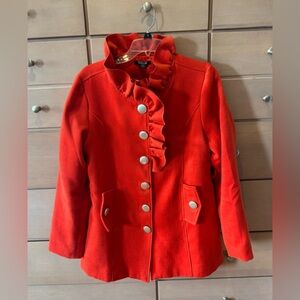 Moka Sport Vibrant Orange Pea Coat with Ruffle Detail Size Medium